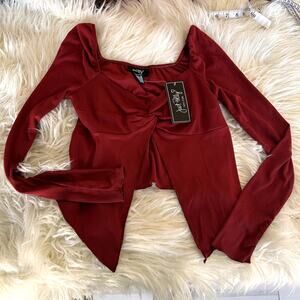Red Crop Open Front Belly Shirt Just Polly NEW WITH TAGS Size Medium